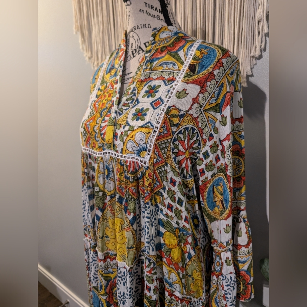 Women's Whimsigoth Orange Fashion Village Celestial Aline Midi Dress Size S/M - Picture 3 of 9